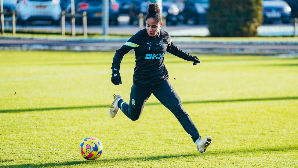 FLYING FULL-BACK : Demi Stokes drives down the flank