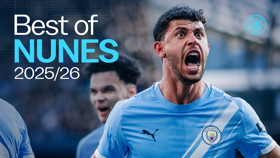 Graphic featuring a football player in a Manchester City jersey with text 'Best of Nunes 2025/26'.