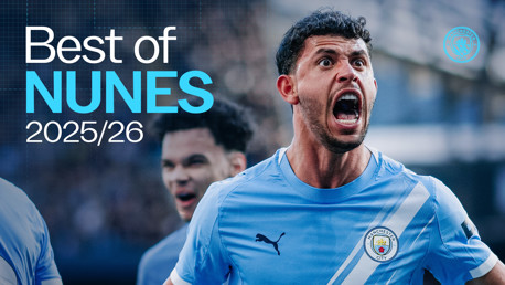 Graphic featuring a football player in a Manchester City jersey with text 'Best of Nunes 2025/26'.