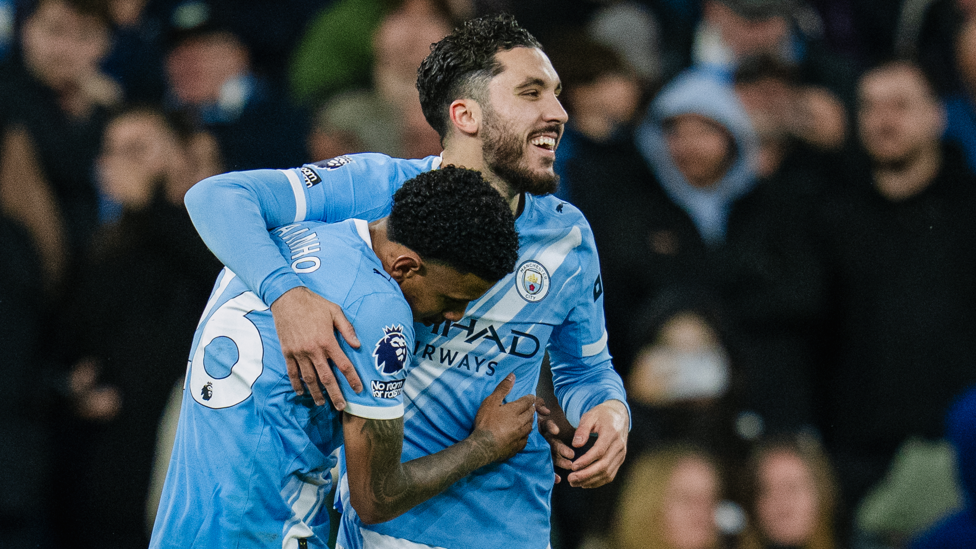 SUPER SAVINHO : Celebrates after scoring a late third.