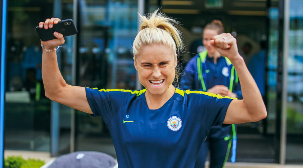 AYE AYE SKIPPER! Steph Houghton in the mood for a trophy lift