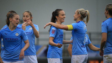 BIG WIN: Caroline Weir celebrates her second and City's fourth against Leicester.
