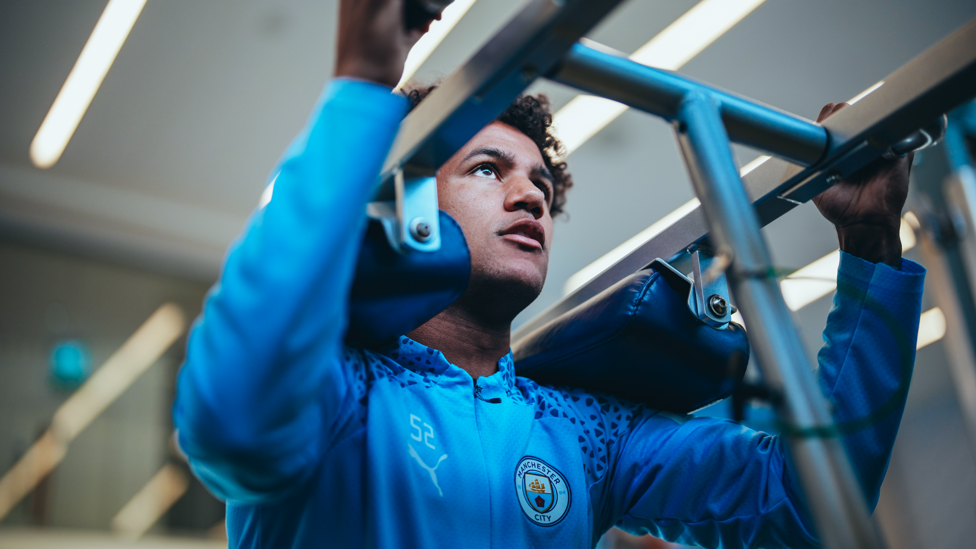 ACTION IN THE GYM : Oscar Bobb in the CFA gym before taking to the pitches. 
