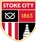 Stoke City badge featuring red and white stripes, a knot symbol, the year 1863, and a bottle shape in quadrants.