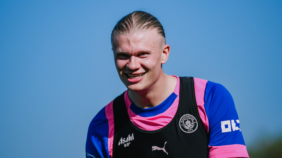 TURN UP THE SUN  : Erling Haaland in fine spirits! 