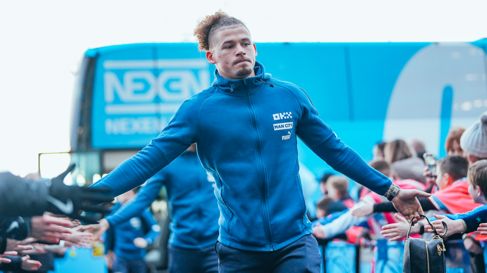 PHILLING GOOD : Kalvin makes his way into the Etihad Stadium.