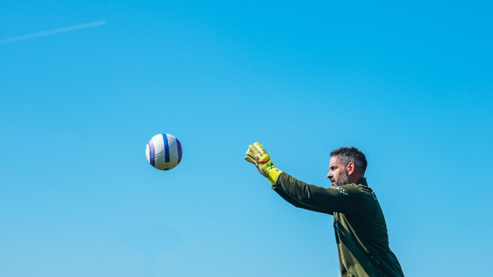 GLOVE STORY: Goalkeeper Scott Carson is put through his paces.