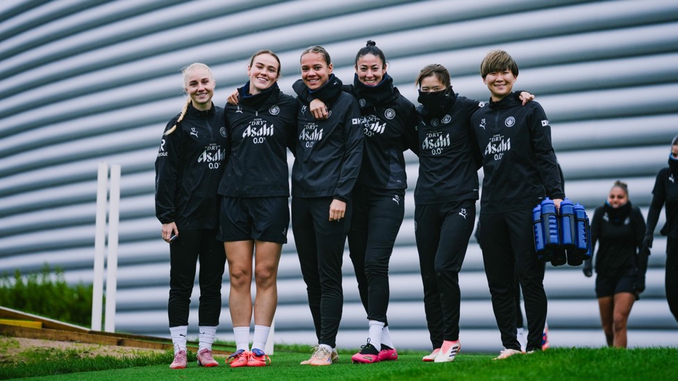 SIX OF THE BEST : The City players look relaxed ahead of training