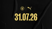 Image featuring Manchester City and Puma logos with the date 31.07.26 prominently displayed in yellow on a black background.