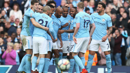 Manchester City 7-2 Stoke City 2017 group celebration.