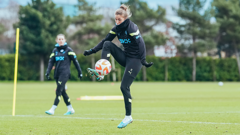 CLOSE CONTROL : Filippa Angeldahl keeps her eye on the ball