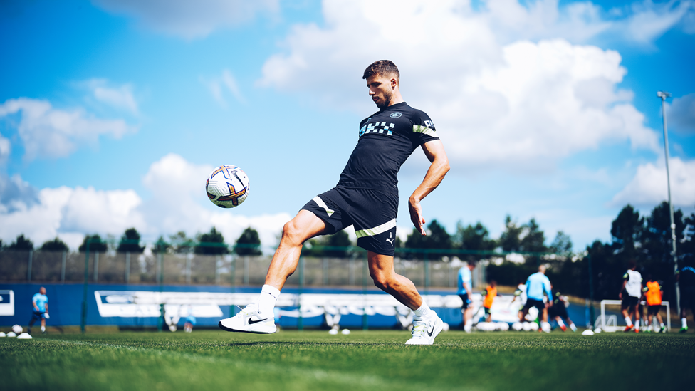 AT FULL STRETCH : Ruben Dias goes through his paces