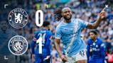 Match between Chelsea and Manchester City. Score: Chelsea 0 - Manchester City 1. Manchester City player celebrating a goal.