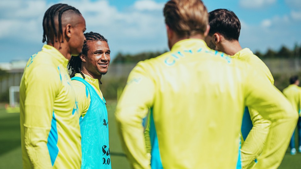 MEETING POINT: Nathan Ake in the middle of a discussion of some sort