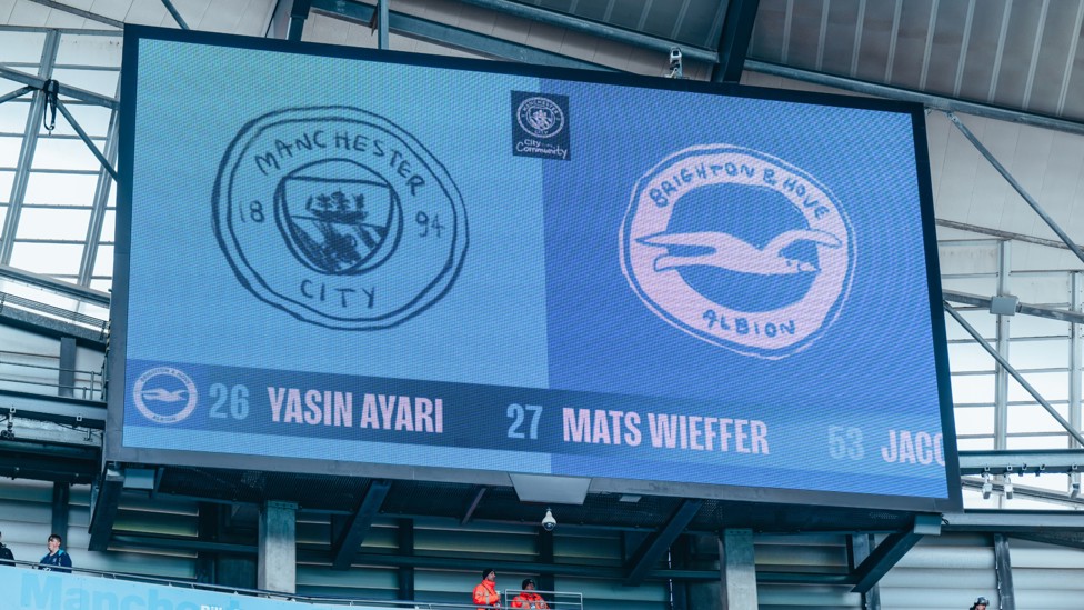 BIG SCREEN TAKEOVER : Hand drawn versions of the club crests on the Etihad's big screen