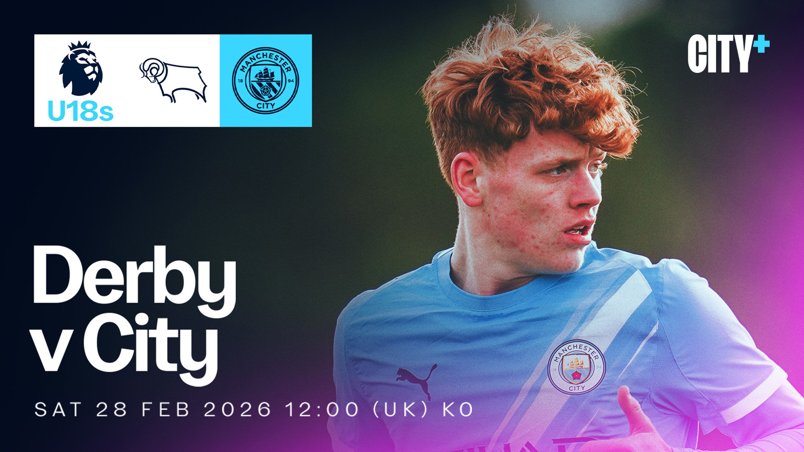 Watch City's Under-18 Premier League North trip to Derby live on CITY+ 