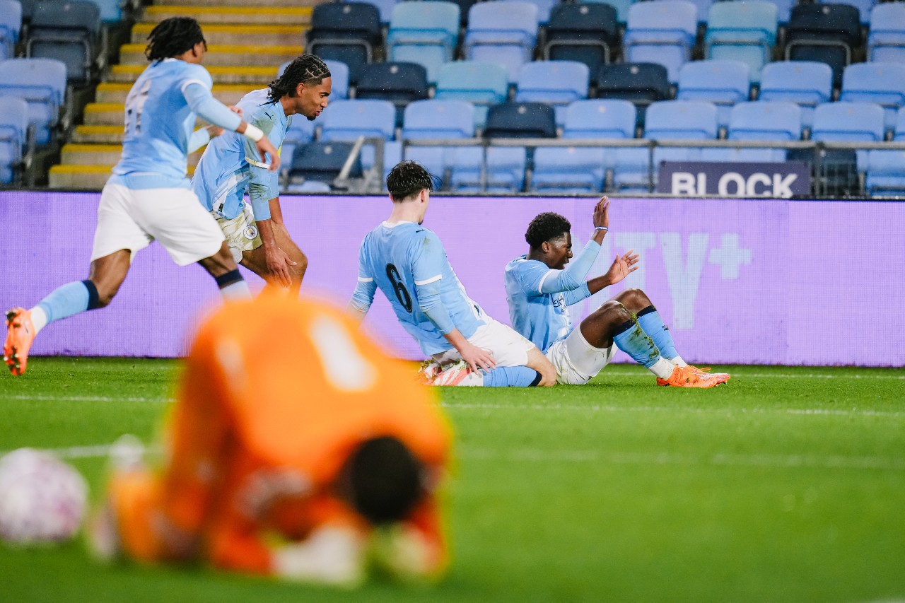 TAKING THE LEAD : Ryan McAidoo puts City ahead.