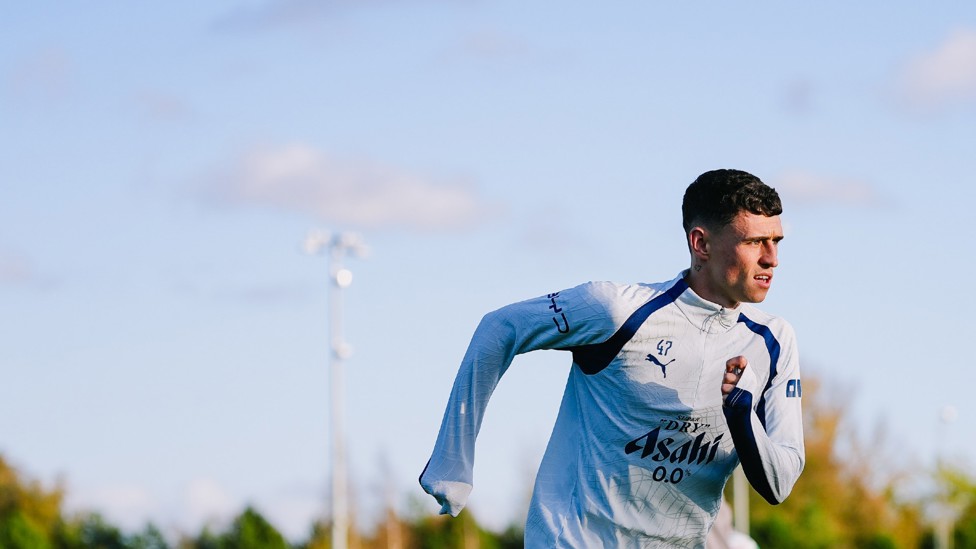 SUNNY SKY : Phil Foden enjoying the better weather. 
