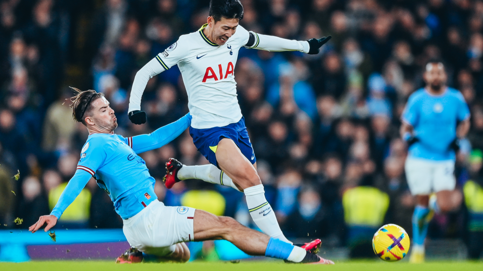 GRAFTING GREALISH: Jack Grealish getting stuck in, in an even opening encounter