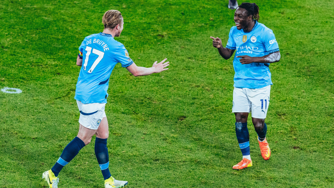 BELGIAN BROS: KDB and Doku celebrate.