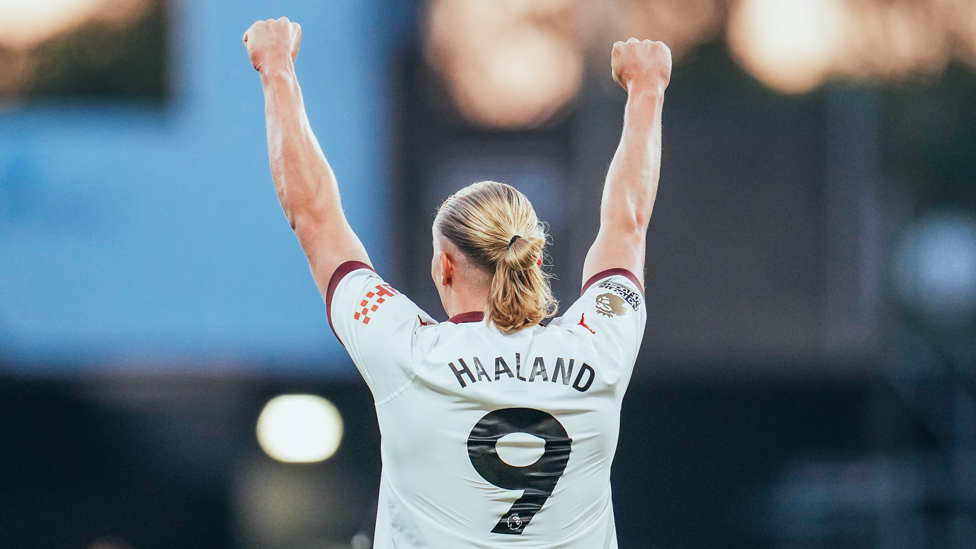 DOUBLE TROUBLE : Haaland celebrates making it two!