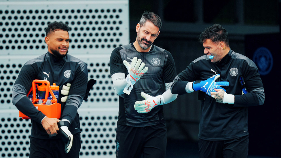 GLOVES ARE OFF : Our three stoppers make their way out for training
