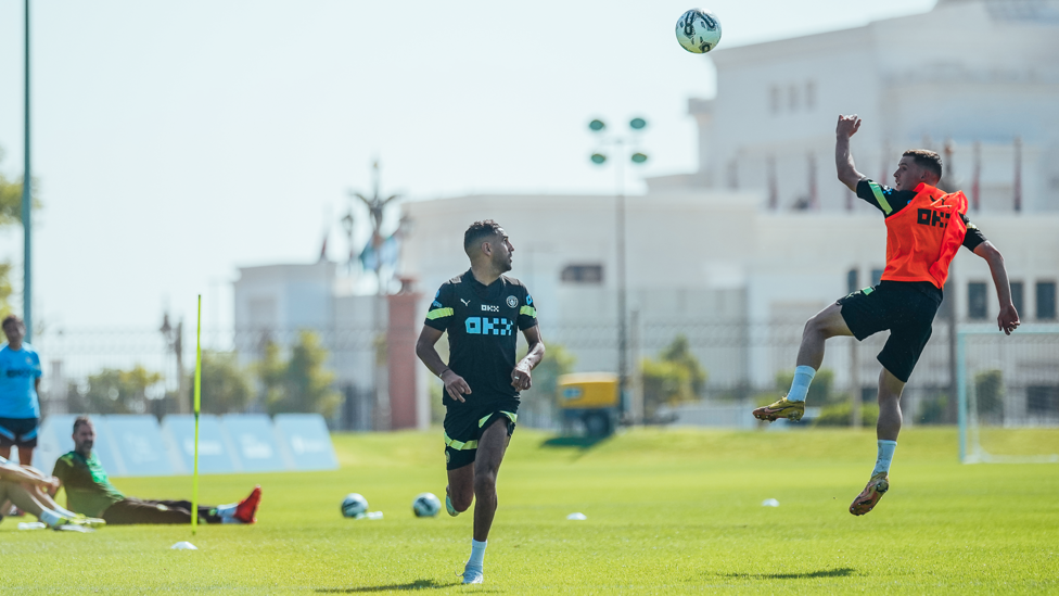 GETTING HIGH : Sergio Gomez leaps up to head the ball