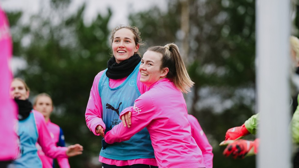 TOUCH TIGHT : Sydney Lohmann and Lauren Hemp in a friendly tussle