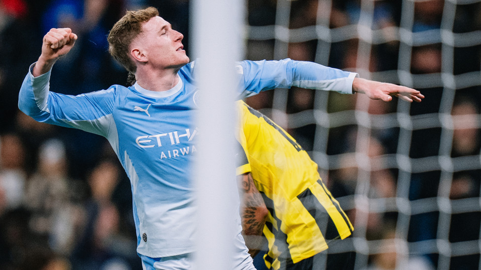 STRIKE ONE: Elliot Anderson celebrates his first-ever City goal.