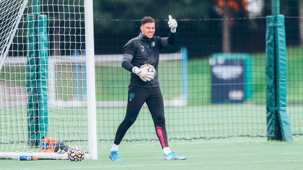 THUMBS UP : Ederson gives the seal of approval - ready for tomorrow!