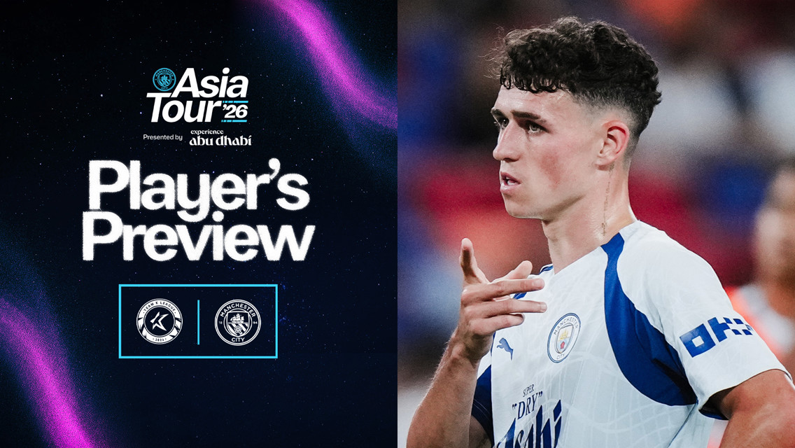 Graphic promoting the Asia Tour 2026, featuring a player in a Manchester City jersey and logos for the K-League and Manchester City.