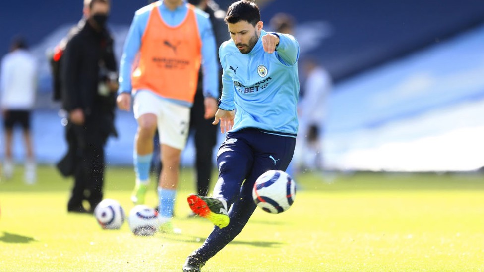 BACK IN THE XI : Aguero gets his shooting boots working - he's back in the starting team for the first time since October!