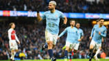 FIRE STARTER: Sergio Aguero heads City into the lead after just 50 seconds.
