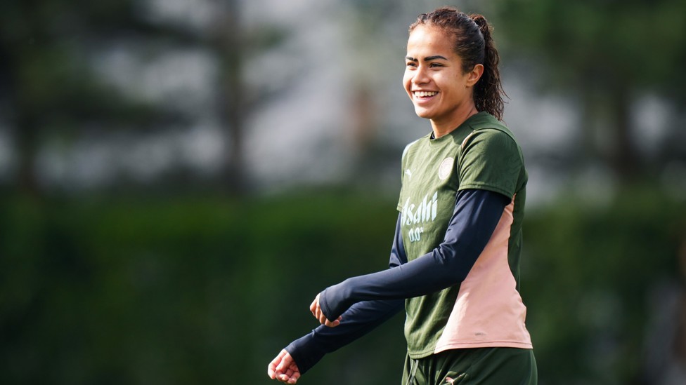 WARMING GRIN  : Mary Fowler smiles on during training.