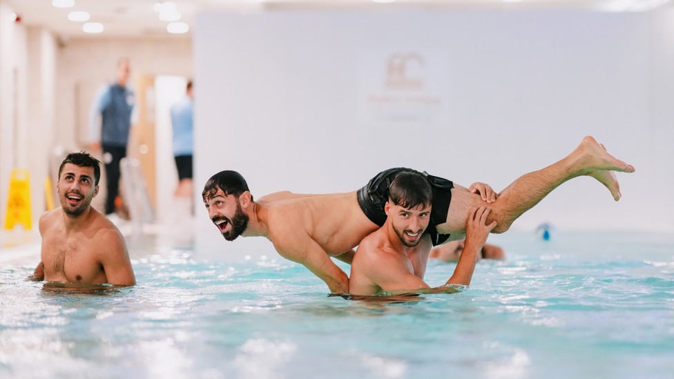 Making a splash : And then took Bernardo for a ride in the pool