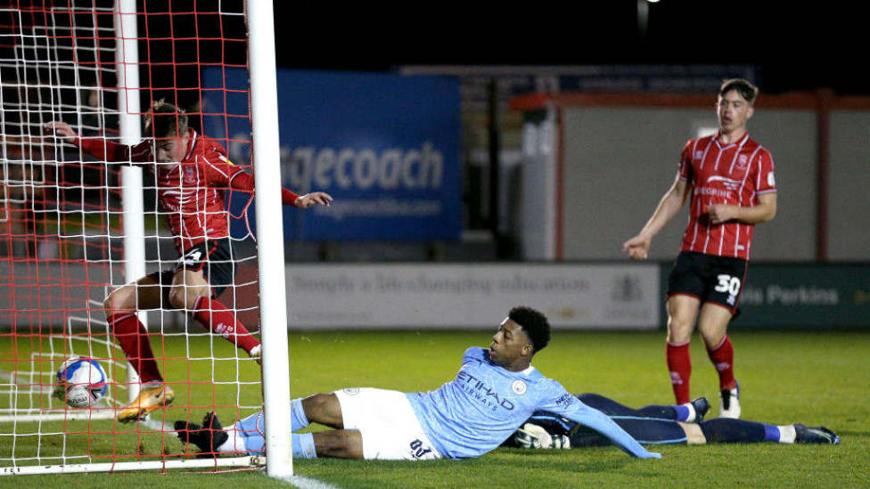 LEVEL BEST: Keke Simmonds is on target to force home an 89th minute equaliser for our Under-21s at Lincoln