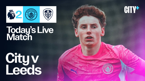 Promotional poster for a live Premier League match between Manchester City and Leeds United, showing 'Today's Live Match' and a blurred face in a red football shirt.