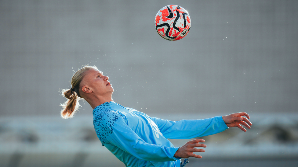 SAFE LANDING : Erling Haaland prepares to take the ball down on his chest