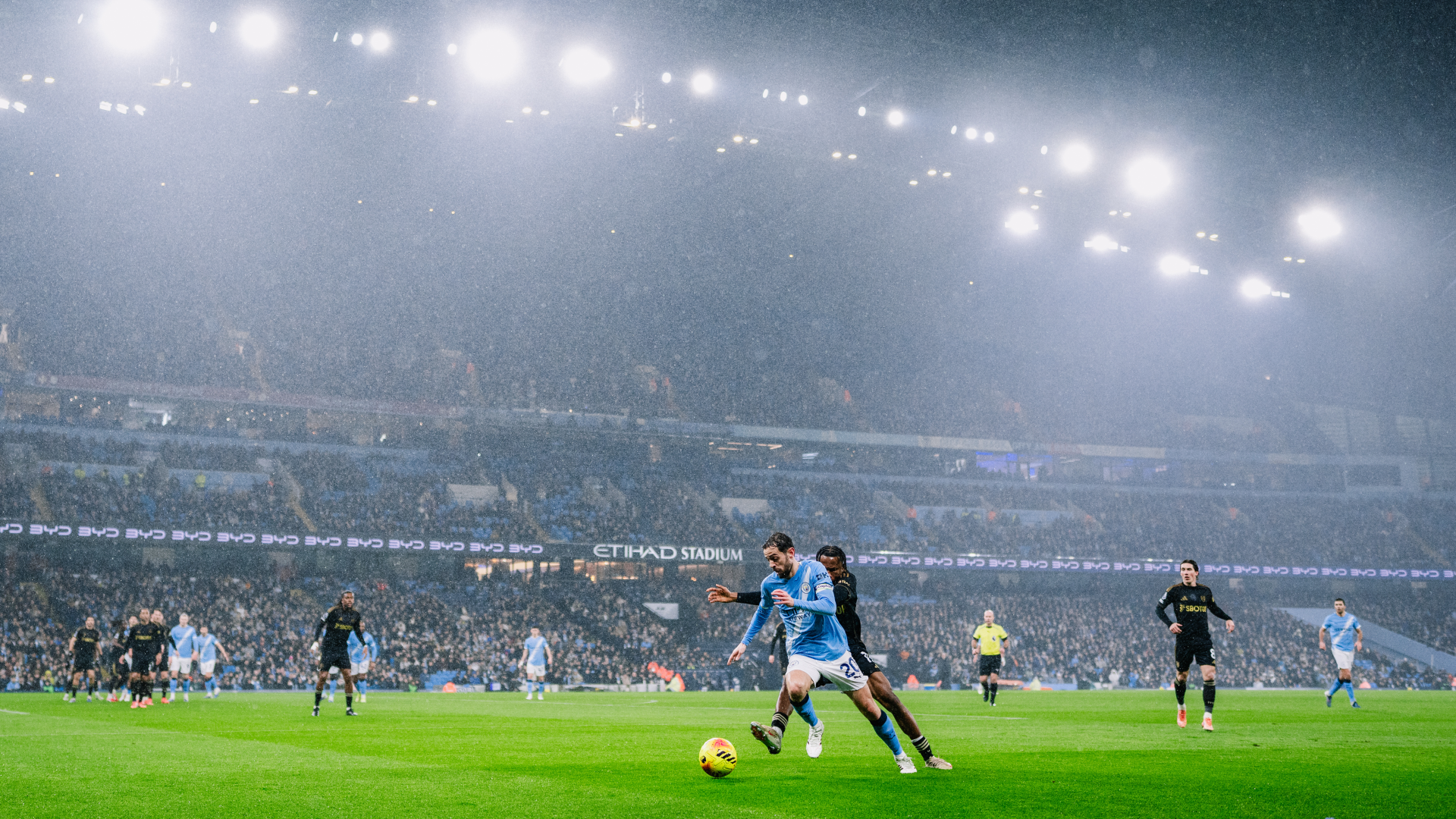 TRIPPING THE LIGHT FANTASTIC: Bernardo Silva is captured centre stage.