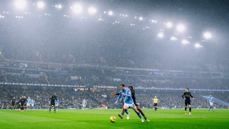 TRIPPING THE LIGHT FANTASTIC: Bernardo Silva is captured centre stage.