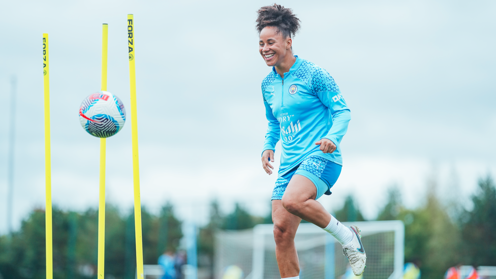 ACTION STATIONS: Demi Stokes was all smiles during Friday's session.