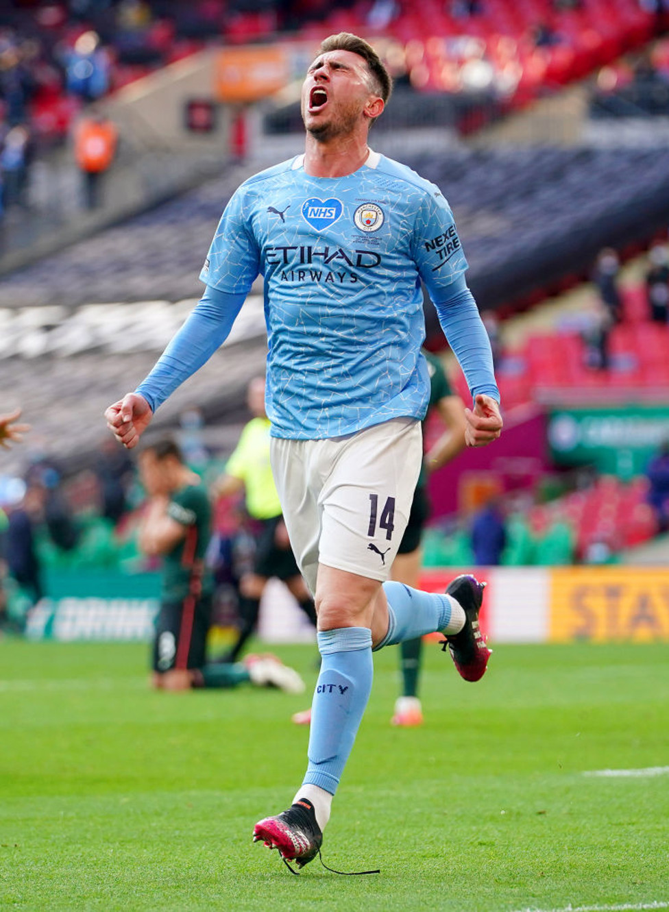ROAR : Laporte wheels away to celebrate after breaking the deadlock.