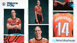 Collage of female footballer in Manchester City kit with 'Welcome to City' text and 'Moorhouse 14' on jersey.