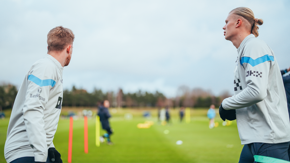 READY TO ROLL: Erling Haaland and Kevin De Bruyne get into the swing of things..