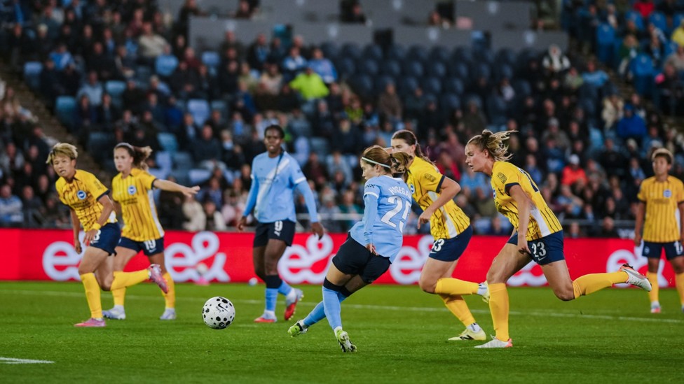 WINNER : Yui Hasegawa fires home the game's decisive goal