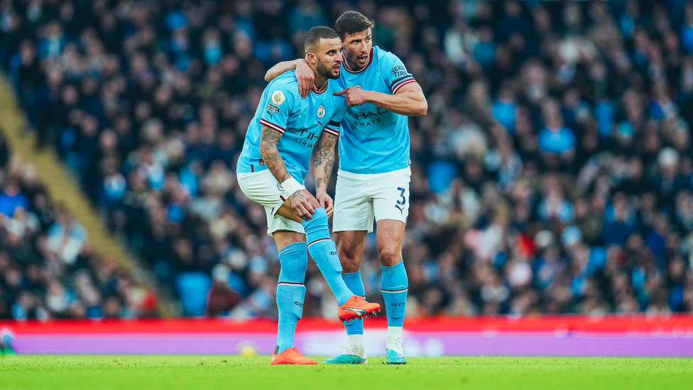 TEAM TALK: Ruben Dias and Kyle Walker working to deny Villa getting back into the game.