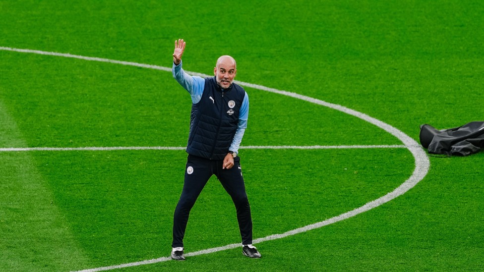 PEP TALK : Pep Guardiola gives out some instructions