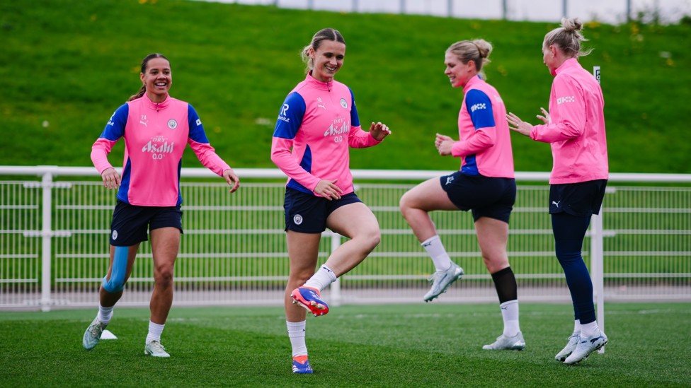 HOP, SKIP AND A JUMP  : The team get warmed up. 