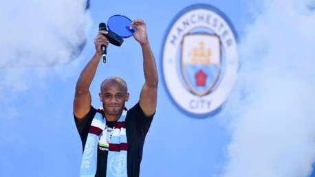 HERE'S TO YOU: Vincent Kompany celebrates his goal of the season award
