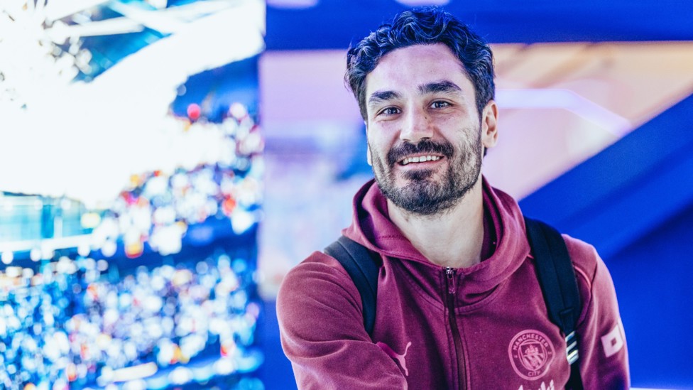 CHECKING IN : Ilkay Gundogan arrives at the Etihad.